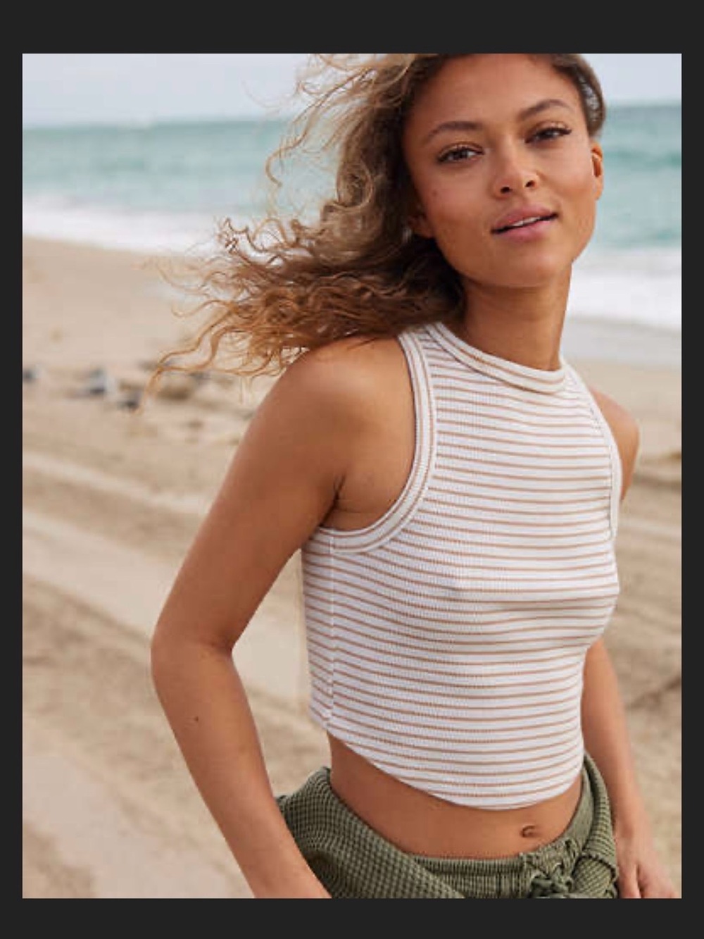 Aerie New Day Curved Hem Tank Top. Striped